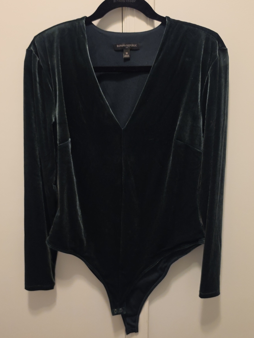 Banana Republic Dark Green Velvet V-Neck Long Sleeve Bodysuit